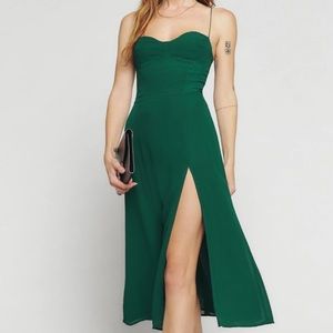 Reformation “Juliette” dress in emerald green